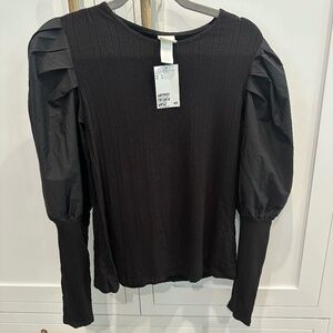 H&M Ribbed Long Sleeve Top with Puff Sleeves